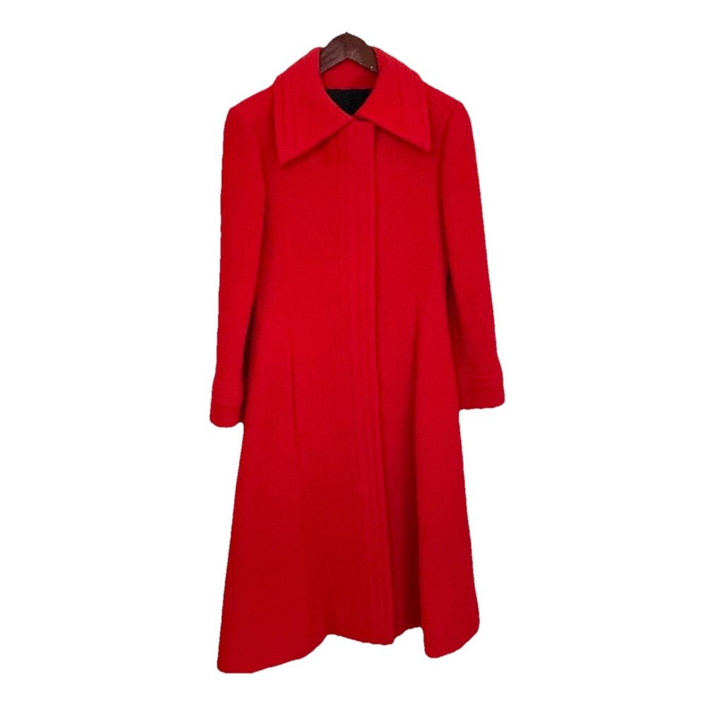 Vtg 60s Pauline Trigere Vermillion Wool Swing Coat RARE Mid Century Mod French